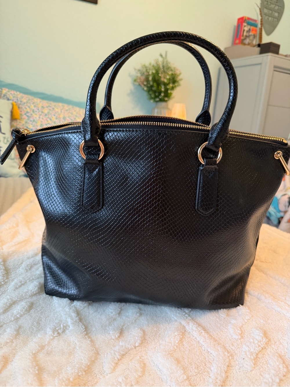 Michael Kors Black Textured Satchel with Gold Hardware - Picture 2 of 6